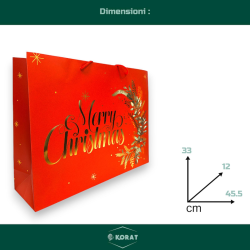 12 Buste Regalo in Carta - Rossa Orizzontale Merry Christmas - 45.5x33x12 cm