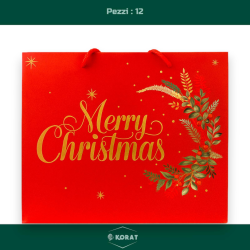 12 Buste Regalo in Carta - Rossa Orizzontale Merry Christmas - 45.5x33x12 cm