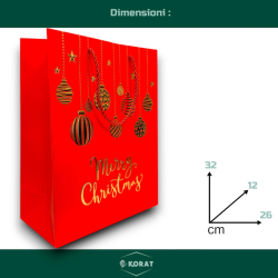 12 Buste Regalo in Carta - Rossa con Palline Rosso/Oro - 26x32x12 cm
