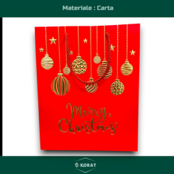 12 Buste Regalo in Carta - Rossa con Palline Rosso/Oro - 26x32x12 cm