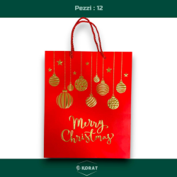12 Buste Regalo in Carta - Rossa con Palline Rosso/Oro - 26x32x12 cm