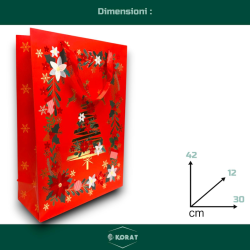 12 Buste Regalo in Carta - Rossa in Velluto Decorazione Oro - 30x42x12 cm