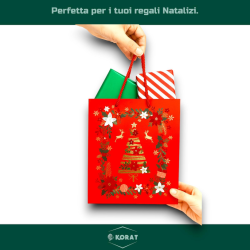 12 Buste Regalo in Carta - Rossa in Velluto Decorazione Oro - 30x42x12 cm