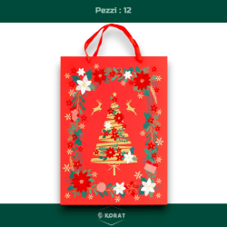 12 Buste Regalo in Carta - Rossa in Velluto Decorazione Oro - 30x42x12 cm