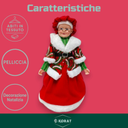 Mamma Natale - 30 cm - Con Abito Natalizio Con Pailletes Rosso/Verde