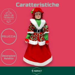 Mamma Natale - 64 cm - Con Abito Natalizio Con Pailletes Rosso/Verde