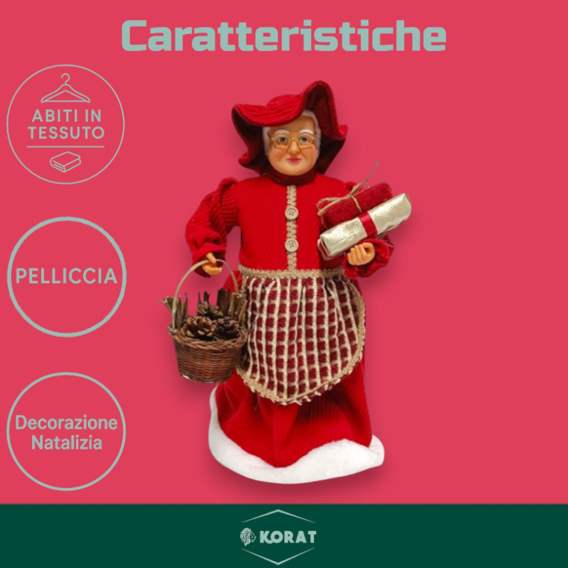 Mamma Natale - 45 cm - Con Abito Natalizio Rosso