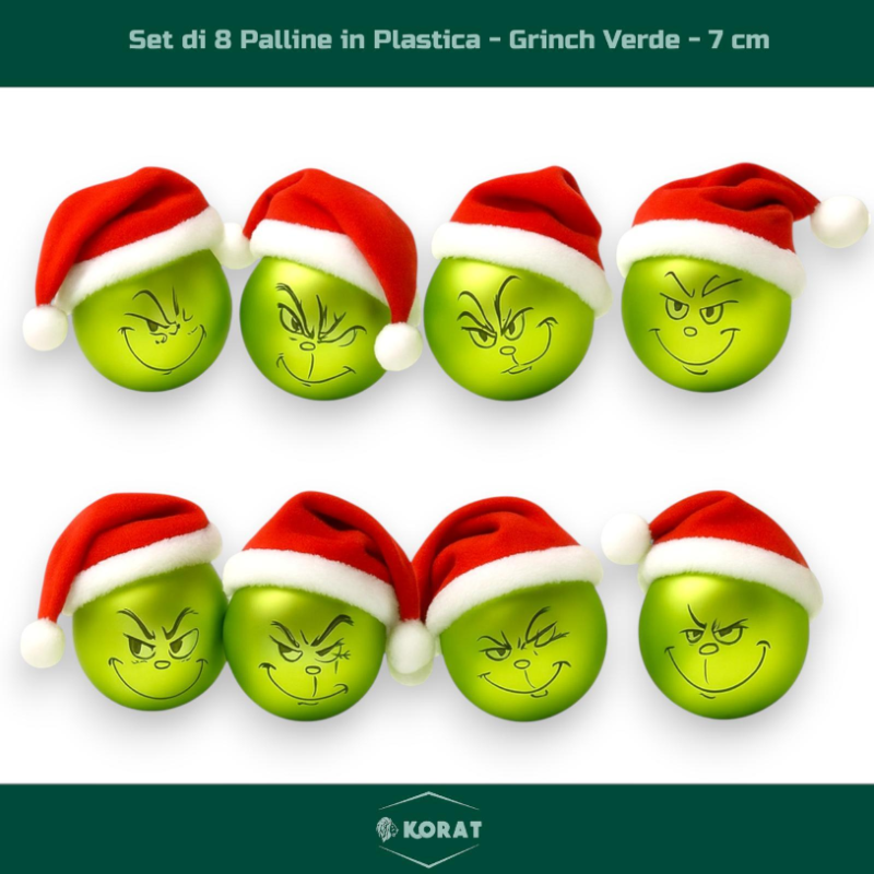 Set di 8 Palline - Grinch Verde - 7 cm 